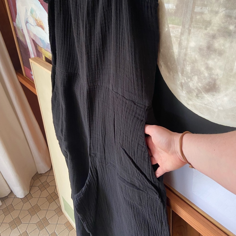 Eileen fisher gauze black organic cotton muslin sleeveless midi jumpsuit - Picture 7 of 9